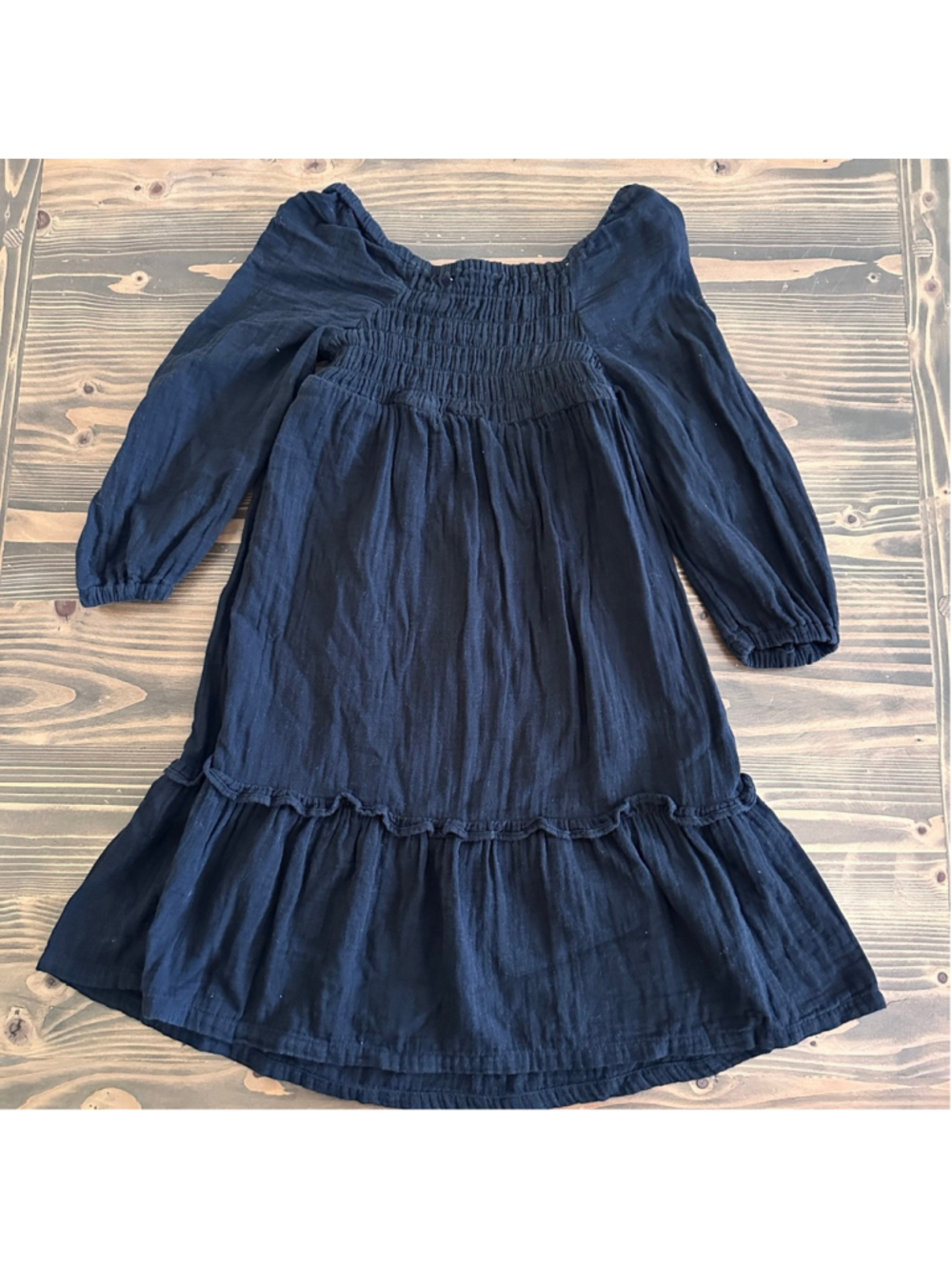 Old Navy Girls Smocked Dress L 10 12 Black Boho Long Sleeve